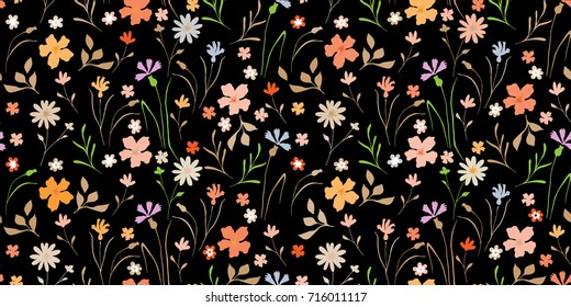 Cute pattern in small flowers. Floral seamless background for fabric, wallpaper, wrapping, paper.