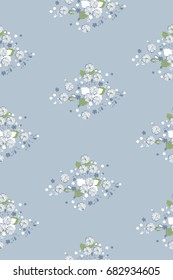 Cute pattern in small flowers. Seamless floral background for wrapping, textile, wallpaper. Blue color.