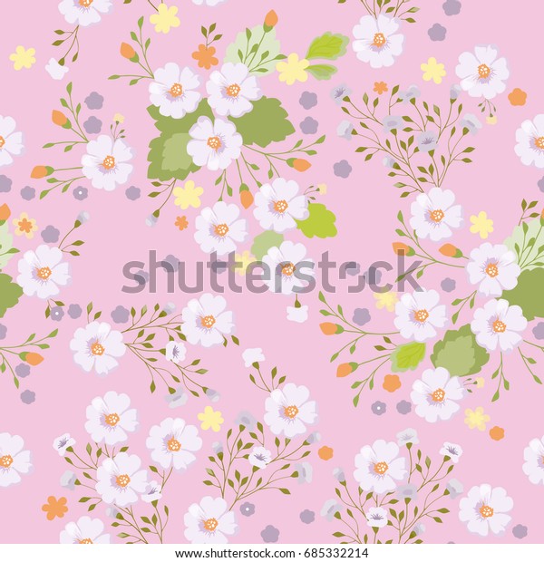 小さな花にかわいい柄 包装 繊維 壁紙 紙のシームレスな花柄の背景 自然の柔らかい印刷 のベクター画像素材 ロイヤリティフリー