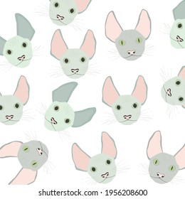 Cute pattern with sphynx cat on a white background. Different cats. Illustration for children room, education, posters, textile, wallpaper, wrapping paper.