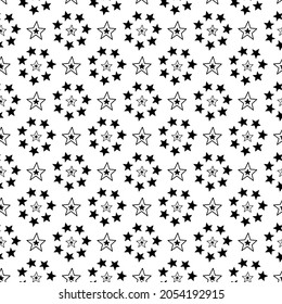 Cute pattern of stars elements on a white background for textile designs or gift paper and bags. Vector illustration.

