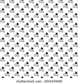 Cute pattern of stars and hearts elements on a white background for textile designs or gift paper and bags. Vector illustration.