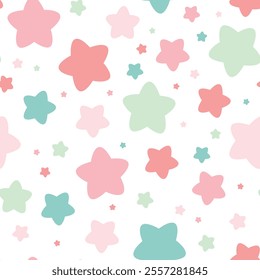 Cute pattern with stars. Night sky in pastel colors. Vector background for baby and kids design.