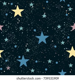 Cute Pattern with stars on background with tiny dots. Great for Wall Art, t-shirts, cups, fabric, textile, gift wrapping, scrapbooks, etc. Vector Illustration.