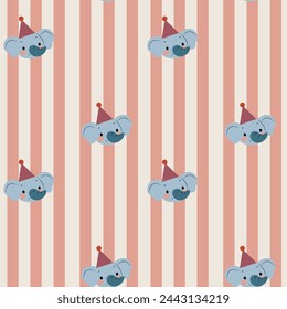 Cute pattern with striped and animal head. Great for wallpaper, backgrounds, packaging, fabric, scrapbook