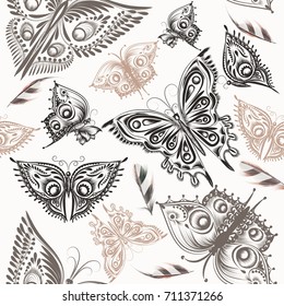 Cute  pattern with stylized butterflies from swirls