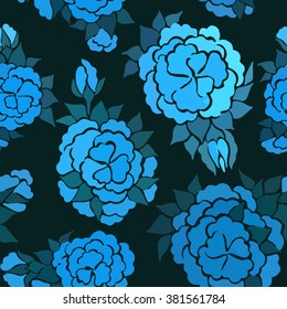 A cute pattern of stylized flowers in blue tones. Seamless vector illustration.