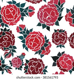 A cute pattern of stylized flowers in red tones. Seamless vector illustration.
