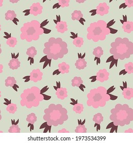 Cute pattern with stylized peony flowers. 60s fashion pattern.