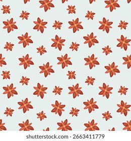 Cute pattern with stylized red flowers in soft tones. Great for babyroom or packaging.