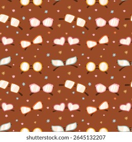 Cute pattern with sunglasses on a plain background. Vector illustration. Design for wallpaper, wrapping paper, clothing, cards and invitations. Vintage hand drawn art.