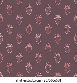 Patrón lindo con fresas rosas dulces sobre fondo de borgoña para el diseño de textiles, ropa de cama, ropa de niño, papel de envoltura.