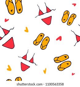 Cute pattern with swimsuits and flip flops