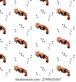 A cute pattern with a tailed animal. Red panda. Wallpaper for a nursery or textiles.