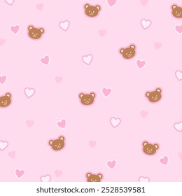 Patrón lindo del oso de peluche, corazones en el fondo rosado pastel para la tarjeta de San Valentín, impresión animal, Fondo de pantalla, telón de fondo, abrigo del regalo, empaquetado, tienda del recuerdo, tela del cabrito, ropa del animal doméstico, diseño de papel, textiles