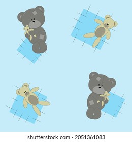 Patrón de corte, con un oso de peluche lindo.Diseño vectorial repetitivo para embalaje, papelería y tela