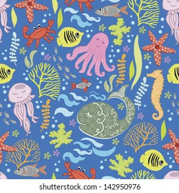 Cute pattern with the underwater world