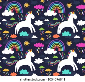 Cute pattern with unicorn and rainbow
