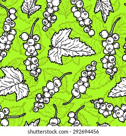 cute pattern. Vector seamless hand-drawn pattern with berries and leaves on background