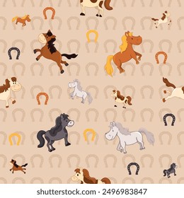 Cute pattern vet print with horses and horseshoes vet little horses pony baby horse