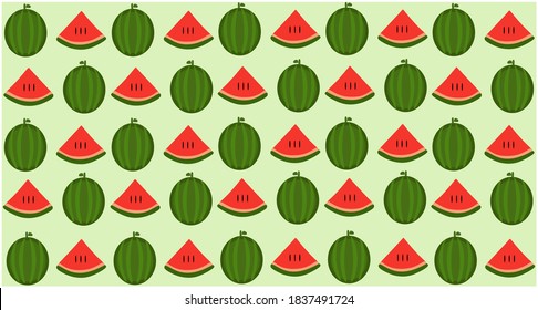 Cute pattern with watermelon slices. Tasty summer background. Can be used for wallpaper, banner, poster. Delicious healthy fruits. Vector illustration