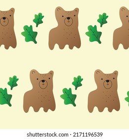 cute pattern where bears and oak leaves alternate