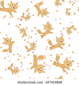 Cute pattern with Yellow cat. Running cat pattern. Cute background