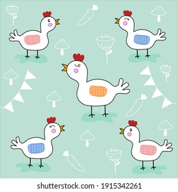 Cute Patterned Chicken Vector, Cute chicken illustration
