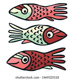Cute patterned red fish vector illustration. Decorative aquatic life clipart. 
