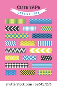Cute patterned scotch tapes collection. Vector illustration.