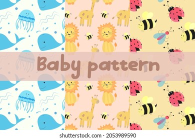 cute  patterns for a childish theme. depicted animals, insects. vector