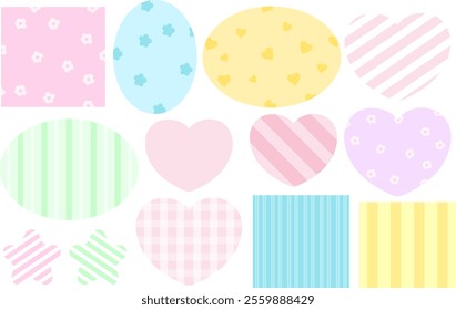 Cute patterns of heart, star, square, rectangle shape for background, backdrop, flower wallpaper, patch, brooch, fabric print, sticker, text bubble, Valentine card, fashion, accessory, pin, decoration