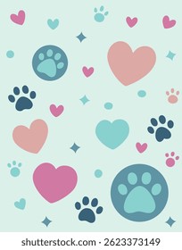 Paw bonito e coração sem emenda padrão