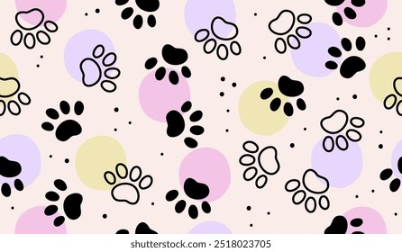 Design de vetor de fundo de padrão de pata bonito