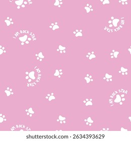 Cute Paw Print Pattern – "I Am Rock Star" on Pink