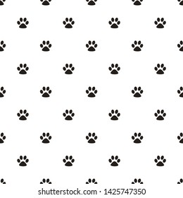 Cute paw seamless pattern, cat feet steps, pet design. Texture for wallpapers, fabric, wrap, web page backgrounds, vector illustration