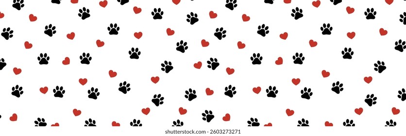 cute paw toe and heart pattern background for fabric print vector.