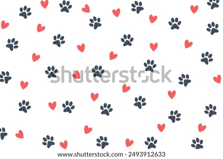 cute paw toe and heart pattern background for fabric print vector