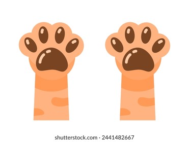 Cute paws up orange cat pet leg flat vector icon design