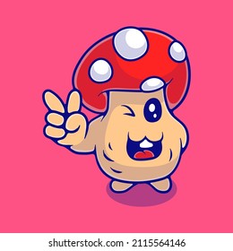 cute peace mushroom illustration suitable for mascot sticker and t-shirt design