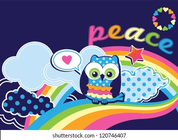 cute peace owl vector illustration
