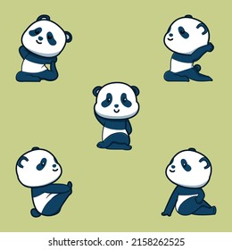 Cute Peace Panda Meditating Yoga Cartoon Vector Icon Illustration. Animal Nature Icon Concept Isolated Premium Vector. Flat Cartoon Style