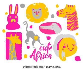 Cute Peaceful African animals cartoon vector colorful