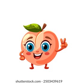 A cute peach, cartoon character. Vector illustration, isolated on a white background.