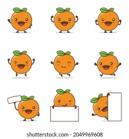 cute peach cartoon, fruit vector illustration, with happy facial expressions and different poses, isolated on a white background