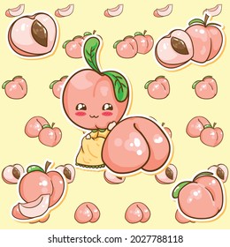 conjunto de patrones de dibujos animados de durazno