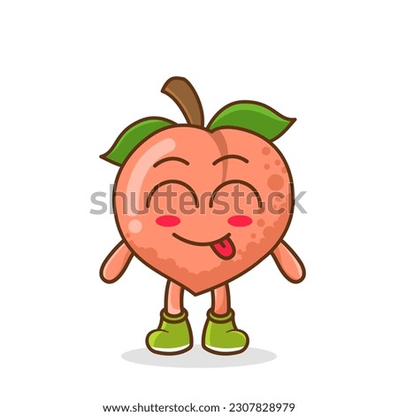 Cute peach character is teasing and sticking out his tongue. eyes closed tongue out emoji