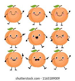 Cute peach characters set  with different emotions vector illustration.