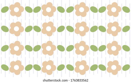 cute peach chubby flower with lime green leave vector and line pattern on white background