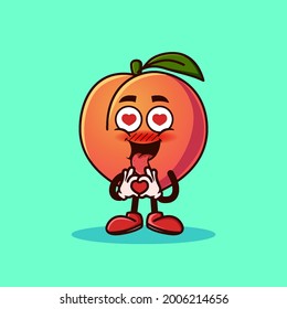 Cute Peach fruit character with love emote. Fruit character icon concept isolated. flat cartoon style Premium Vector